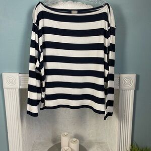 Chico's Navy & White Striped Long-Sleeve Boatneck Top
